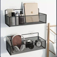 Pegboard Storage Basket Wall-Mounted Organizer for Bathroom & Vanity, No-Drill Iron Grid Basket
