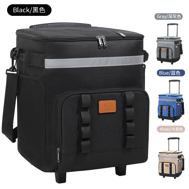 Portable Rolling Cooler Bag with Thick Oxford Cloth, Large Capacity Insulated Picnic Bag