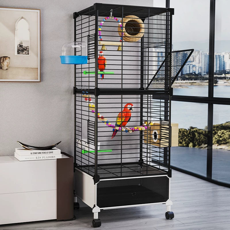 Large Bird Cage for Parrots, Cockatiels, Mynah Birds, and Sun Conures - Splash-Proof Home Eco-Friendly Luxury Villa