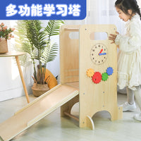 Wooden Foldable Montessori Learning Tower for Kids, Multi-functional Climbing Frame for Early Education