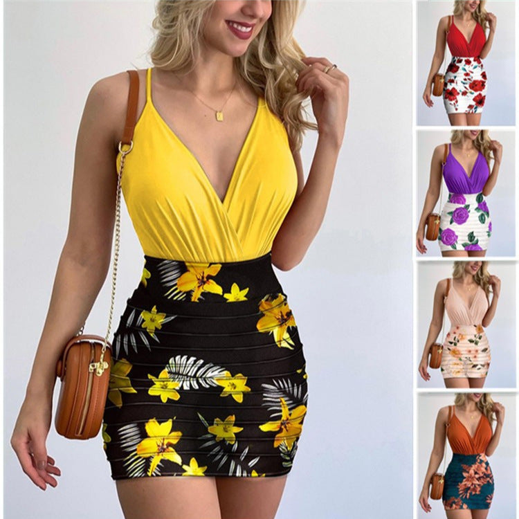 Women's Floral Print Skirt Set with Bodysuit