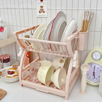 Minimalist Kitchen Dish Drying Rack with Cutlery Holder and Storage Box, Double-Layer