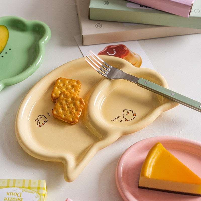 Cartoon Duck Ceramic Divided Plate for Snacks and Fruits