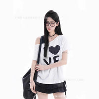 Women's Asymmetrical Shoulder Distressed Short Sleeve T-Shirt