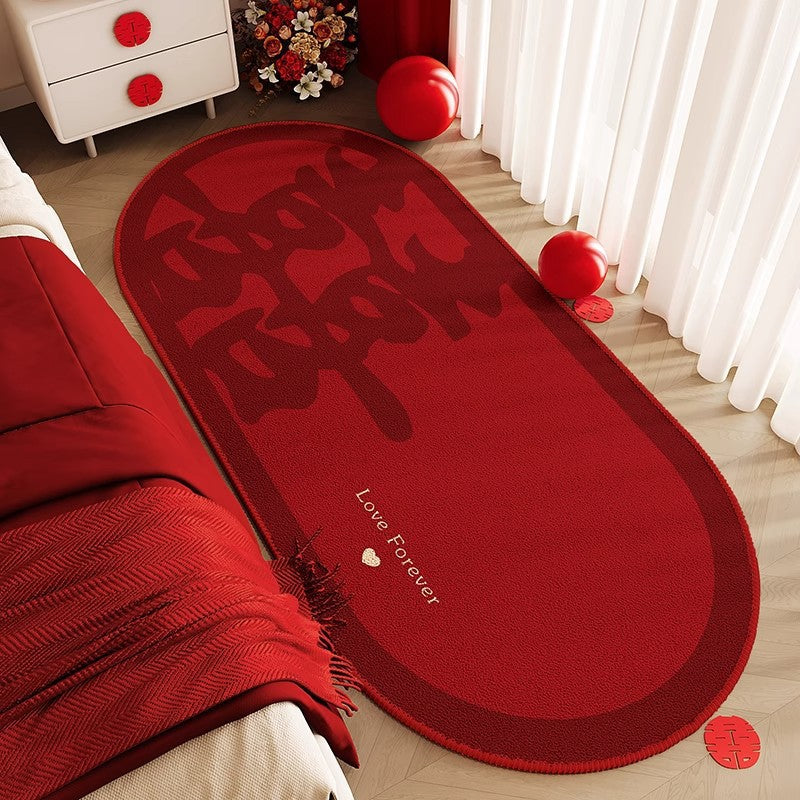 Red Wedding Aisle Runner Mat for Bedroom and Wedding Decor, Oval Shape