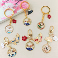 Japanese Koi & Crane Alloy Keychain with Mount Fuji Charm for Bags