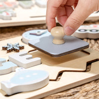 Wooden Busy Board Puzzle for Toddlers, Educational Shape Matching & English Word Learning Toy