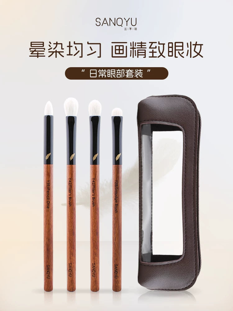 Sanyanyu Professional Goat Hair Eye Makeup Brush Set for Blending, Shading, and Detail