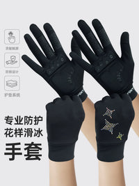 Kids' Rhinestone Ice Skating Gloves with Silicone Palm Protection, Anti-Slip, Shock-Absorbing, Warm, Touchscreen Compatible