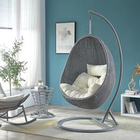 Outdoor Woven Rattan Swing Chair with Stand, Egg-Shaped Hanging Basket Chair for Patio Balcony Garden