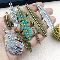 DIY Vintage Zinc Alloy Feather Leaf Charms for Necklace Earring Keychain Pendants