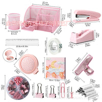 Macaron Color Desktop Stationery Set with Stapler, Scissors, Tape Dispenser, Staple Remover, and Staples