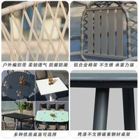 Outdoor Wicker Dining Set with Stone Slab Table, Balcony Patio Furniture