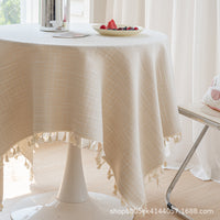 Japanese Art Style Striped Cotton Linen Hollow Tablecloth Tea Cover Cloth Square Solid Color Elegant