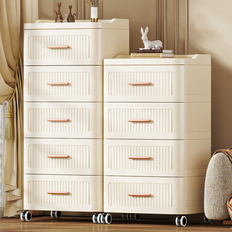 Multi-Layer Drawer Storage Cabinet with Wheels for Bedroom and Nursery, Cream Color