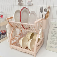 Minimalist Kitchen Dish Drying Rack with Cutlery Holder and Storage Box, Double-Layer