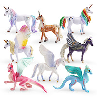Mythical Creature Figurines - Unicorn, Pegasus, Dragon, and Fox Models for Kids