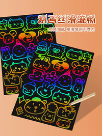 Scratch Art Paper Set for Kids, A4/32K Black Scratch-off Paper with Bamboo Pens & Stencils