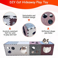 DIY Felt Cat Tunnel and Bed Cube Set - Foldable Multi-Combination Cat Toy with Scratch Pad