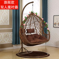 Double Woven Rattan Swing Chair for Balcony, Indoor/Outdoor Hanging Basket Chair