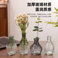 Embossed Glass Hydroponic Vase for Fresh Flowers & Home Decor, European Vintage Style