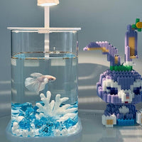Mini Betta Fish Tank with LED Light, Desktop Aquarium for Office Home Decor