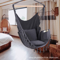 Nordic Style Tassel Hammock Chair Canvas Swing for Indoor Outdoor Balcony Camping