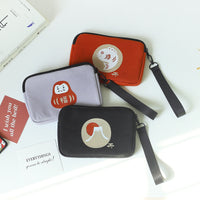 Japanese Style Lucky Bag Coin Purse for Women, Portable Mini Fabric Wallet with Wrist Strap