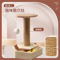 Cat Scratching Post with Play Toy and Bell, Sisal Rope Cat Tree for Claw Grinding and Entertainment