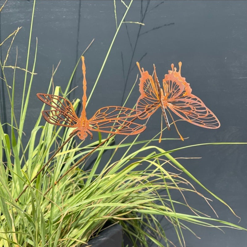 Metal Dragonfly Butterfly Wall Decor Outdoor Garden Art
