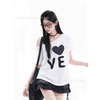Women's Asymmetrical Shoulder Distressed Short Sleeve T-Shirt
