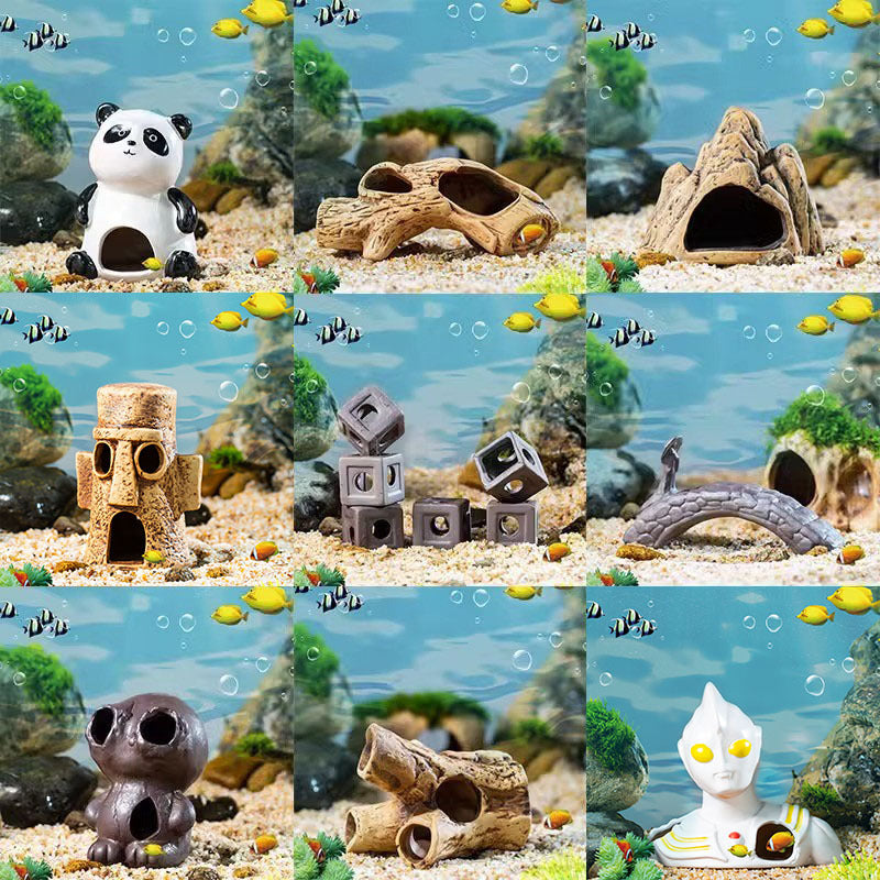 Ceramic Aquarium Decoration, Fish Tank Landscaping Ornament, Micro-Landscape Shrimp Cave, Fish & Shrimp Hiding Breeding House