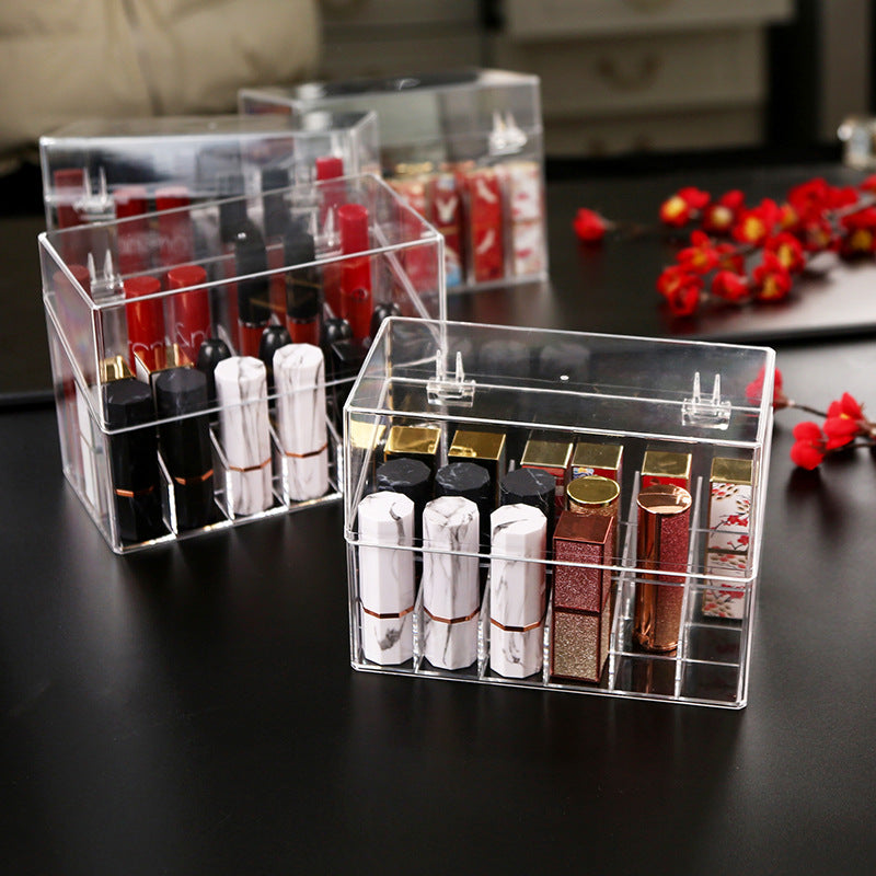 Clear Acrylic Lipstick Organizer with Dustproof Lid, Desktop Storage for Lip Gloss and Cosmetics