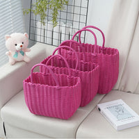 Hand-Woven Plastic Storage Basket with Handle for Shopping, Bath, or Pet Use