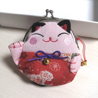 Maneki-Neko Silk Coin Purse with Clasp Closure