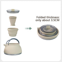 Portable Collapsible Silicone Kettle Set for Outdoor Camping, 1.5L Food-Grade Coffee & Tea Pot with Cups & Bowl