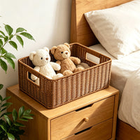 Handwoven Rattan Storage Basket with Iron Frame for Home and Office Organization
