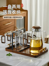 Heat-Resistant Glass Teacup Set with Wooden Handle and Tray for Home or Office