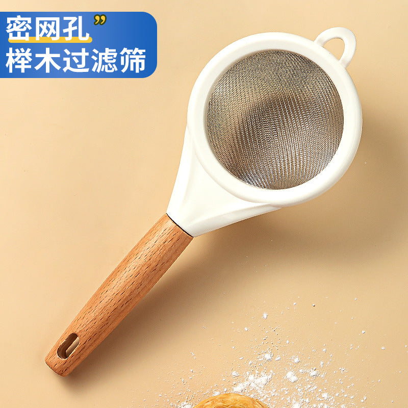 Fine Mesh Strainer with Wooden Handle for Baking and Juicing