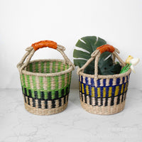 Handwoven Seagrass Basket with African-Inspired Design for Storage, Shopping, and Picnics