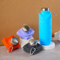 Collapsible Silicone Water Bottle for Outdoor Sports, Food-Grade Portable Diamond Pattern Water Bottle