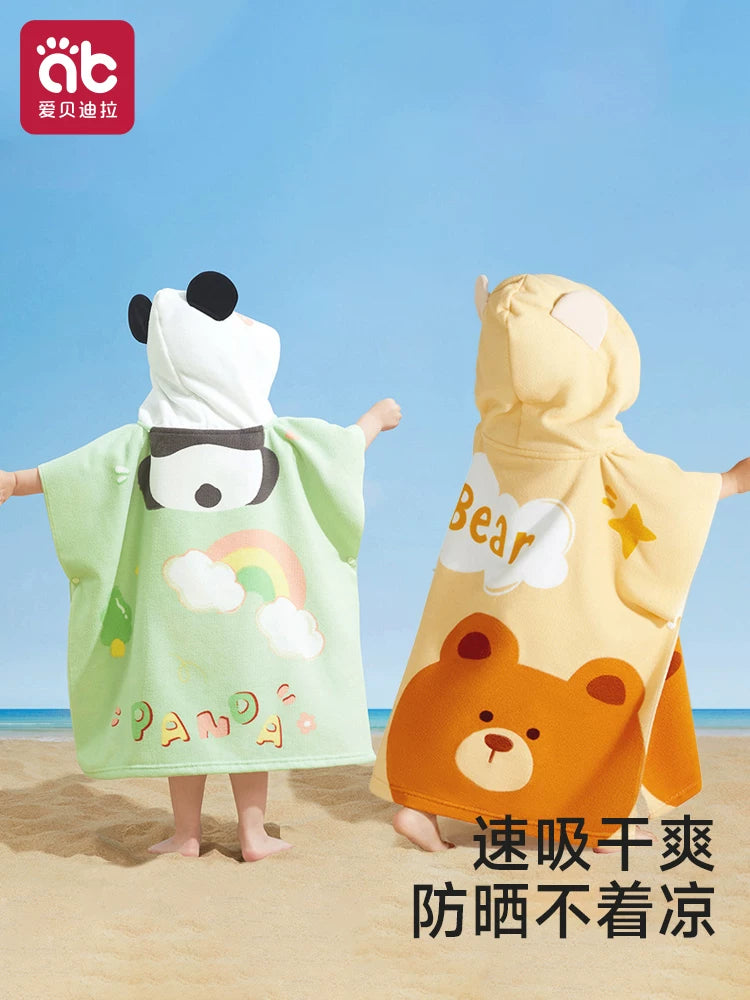 Kids Hooded Beach Swim Poncho Towel Quick Dry for Boys and Girls