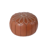 Embroidered Faux Leather Storage Ottoman Stool with Tatami Cushion, Foldable and Stackable