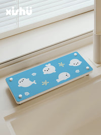 Diatomaceous Earth Absorbent Mat for Bathroom Vanity and Sink, Cartoon Seal Design