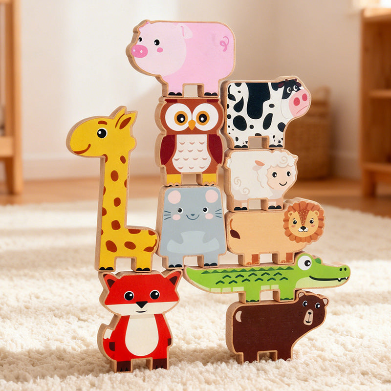 Wooden Forest Animal Teeter-Totter Stacking Blocks for Baby Balance Training