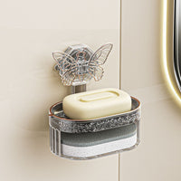 Butterfly Suction Cup Soap Dish Wall-Mounted Drain Soap Holder for Bathroom and Kitchen, No Drilling, Luxury Style