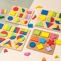 Wooden Geometric Shape Puzzle Board Montessori Educational Toy for Toddlers
