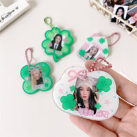 INS Style Four-Leaf Clover Photo Frame Keychain for 1-Inch ID Photos