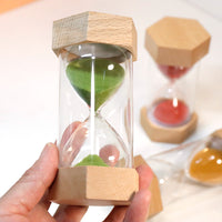 Hexagonal Wooden Sand Timer for Kids and Students, Desktop Ornament, Shatterproof
