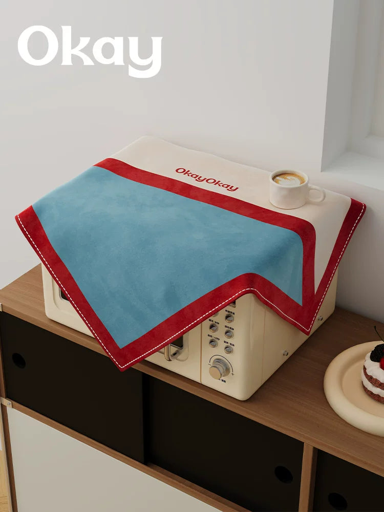 Microwave Oven Dust Cover with Color Block Patchwork Design, Multi-purpose Square Cloth for Air Fryer and Small Appliances